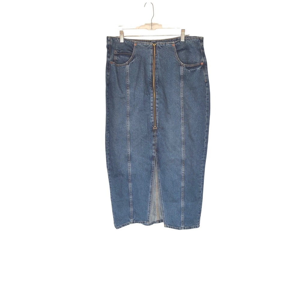 Old‎ Navy Mid-Rise Denim Midi Skirt Country Ranch Western Cowgirl Zip Up Size 12